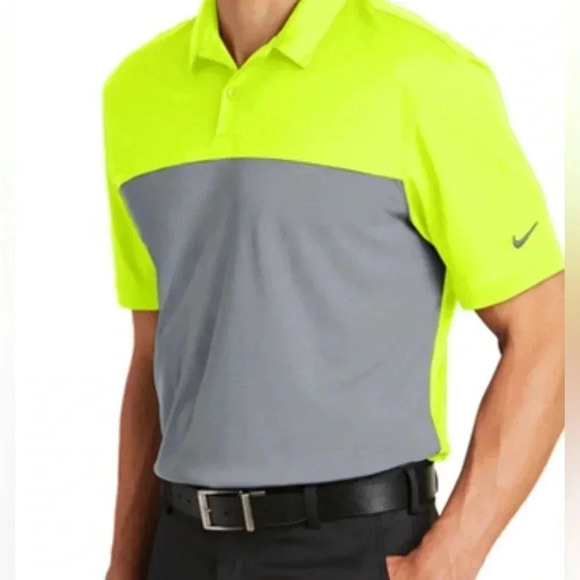 Nike Golf Dri-Fit Collared Short Sleeve Men’s Polo Shirt Large Grey‎ Yellow GUC - Picture 1 of 8